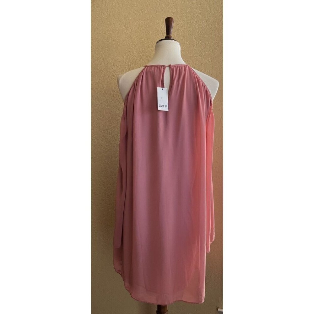 Bar III Cold Shoulder Chiffon Dress Bronzed Rose Size M NWT - Picture 10 of 11